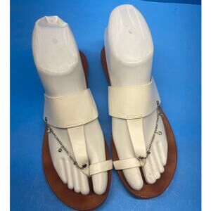 POP Womens Amica Embellished Strappy Flat Leather White Sandals Size 6 M